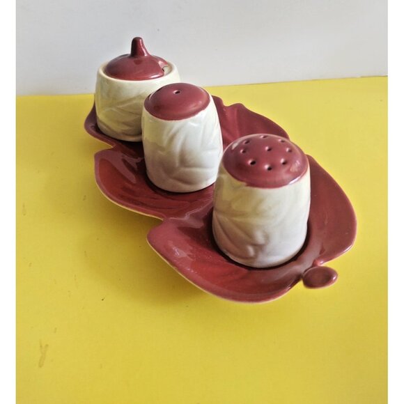 Vintage Carlton Ware England Cruet Set Leaf Twin Tone Design Beige & Brown - Picture 4 of 14